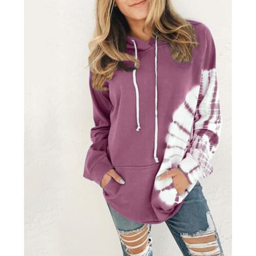 JAYCOSIN Women Hooded Sweatshirt Long Sleeve Pocket Tie-dye Printed Drawstring Hoodies Ladies Casual Sweatshirts Pullover Tops