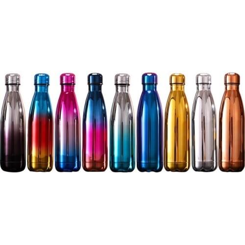 Slim Cola Shape Shinny Thermos Coffee Water Travel Bottles With Straw Lid Stainless Steel Vacuum Mug 500ml Christmas Gifts 2021