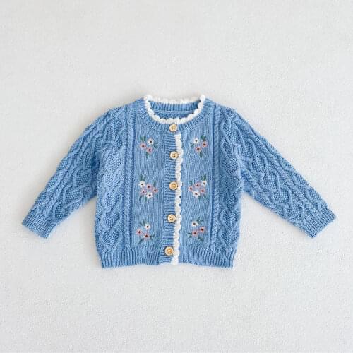 0-3Y Toddler Baby Knitted Cardigan for Girl Fashion Embroidery Tops Coats 2021 Autumn New 100% Cotton Kids Clothes Boys Outfits