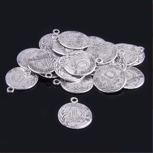 Vintage Alloy Silver color Coin Charm Pendants for Bracelets Jewelry Making Findings DIY Charms Handmade 20 Pcs 23*18MM