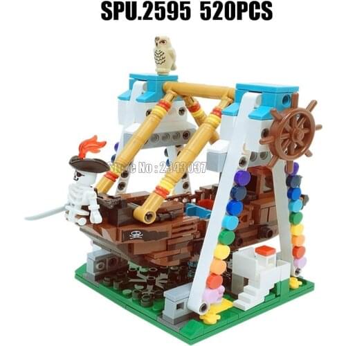 Xb01109 520pcs Urban Amusement Park Colorful World Series Pirate Ship Building Block Toy