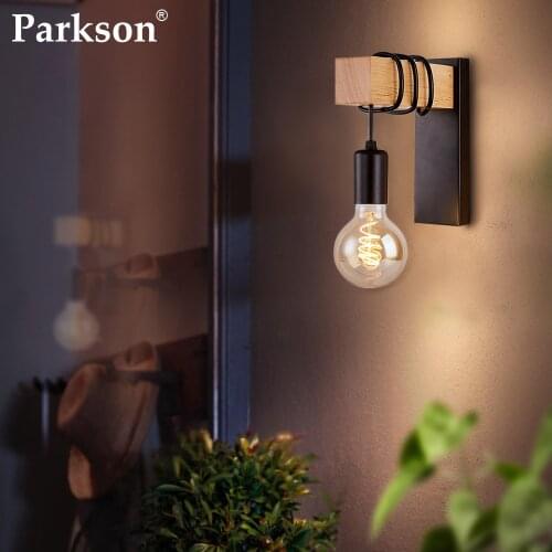 Iron Wood Wall Light Vintage Nordic Wall Lamp E27 Home Indoor Sconce Lights Industrial Decor Bedroom Light Bedside Retro Lamp