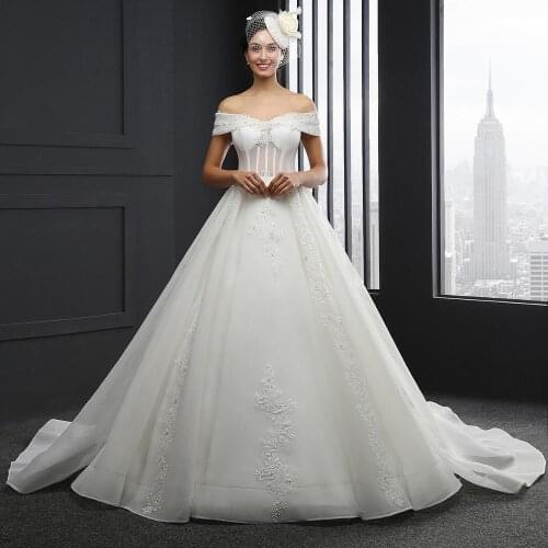 SL3011 off shoulder robe de soirée de mariage ball gown wedding dresses for bride tulle lace cheap vestido de fiesta de boda