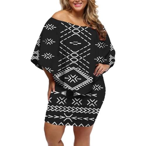Summer Brand New Womens Plus Size Dress Women Short Sleeve Tribal tattoo Print Polynesian Party Short Midi Bodycon Dresses