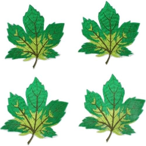 10pcs/lot Green Maple Patch Embroideried Green Leaves For Sewing Apparel Appliques Iron On Badge for Shirts Pants Bags Repair