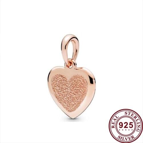 100% 925 Sterling Silver Charm Rose Gold Heart Pendant Fit Pandora Women Bracelet & Necklace Diy Jewelry
