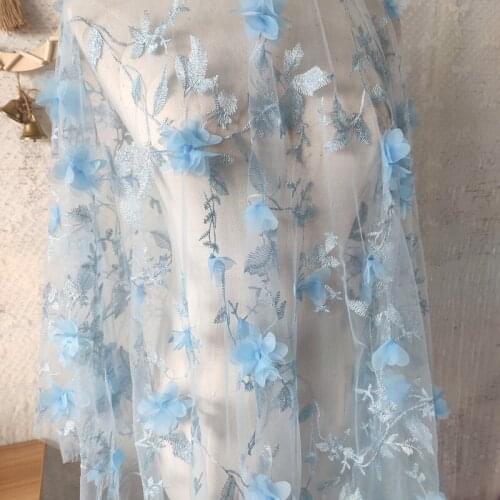130*100cm light blue 3D Wedding bridal Dress Applique DIY Headdress scarf veil Embroidered Lace Fabric Patch curtain free ship