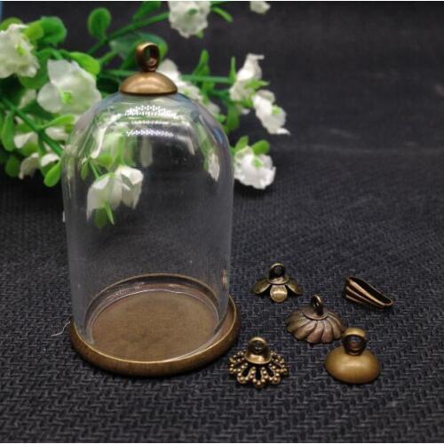 20sets/lot 38*25mm glass globe antique bronze base 8mm beads cap set glass bottle vial pendant necklace pendant jewelry findings