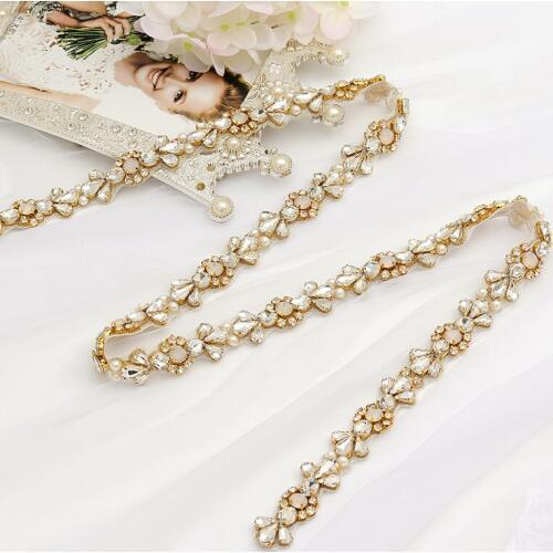 5 YARDS Opals Rhinestones Appliques Iron On Wedding Bridal Dress Silver Crystal Rhinestone Trim for Wedding Belt YS977