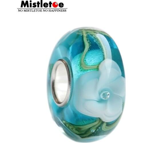 925 Sterling Silver Large Hole 3D Colorful Flowers Murano Glass Charm Beads Fit European Bracelet Jewelry glaskralen
