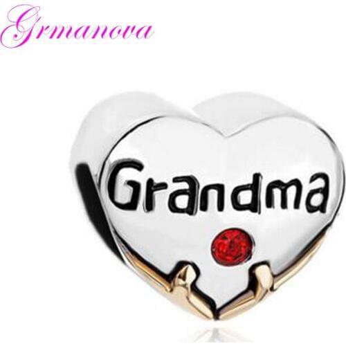 Zinc Alloy Love Charm Beads Red Crystal Grandma Gift DIY Accessories Jewelry Amulet Fit Pandora Bracelet Necklace
