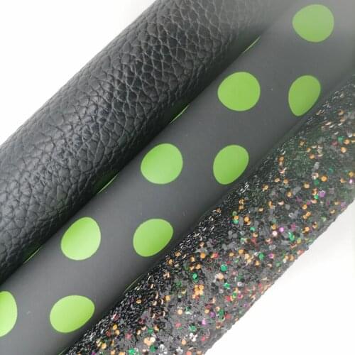 Halloween Glitter leather, Polka Dots Printed Synthetic Leather Litchi Faux Fabric Sheet For Bows Earrings 21x29CM KM609