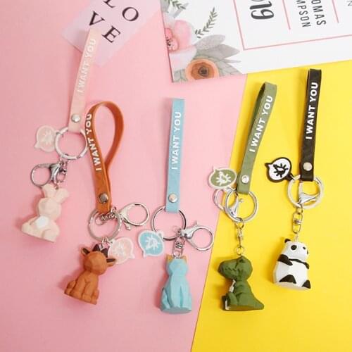 Cute Imitated Pet Dinosaur Animal Cat Koala Panda 3D Keychain Women Rubber Waistband Key Ring Chains Car Bag Charm D433