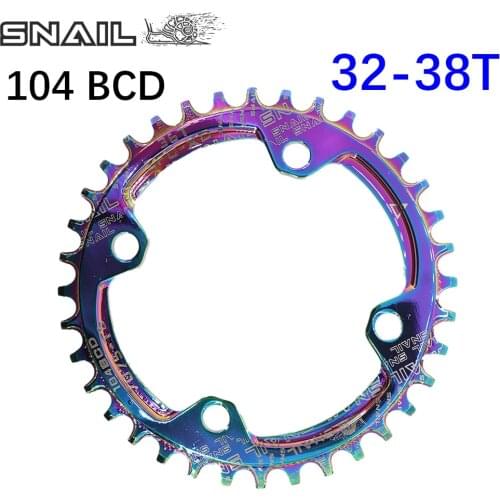 SNAIL Bike Chainring 104BCD Round oil slick 32 34 36 38T Narrow Wide Ultralight MTB Mountain Bike ChainWheel Chain Ring Rainbow