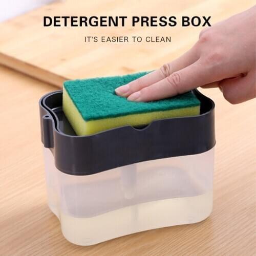 Soap Pump Dispenser With Sponge Holder Pushtype Liquid Box Clean Liquid Dispenser Container Soap Organizer Kitchen Cleaning Tool