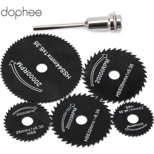 Dophee 6Pcs Dremel Accessories Rotary Tool Drill HSS Circular Saw Blades Cutting Discs Wood Cutting Power Tool 22/25/32/35/44mm