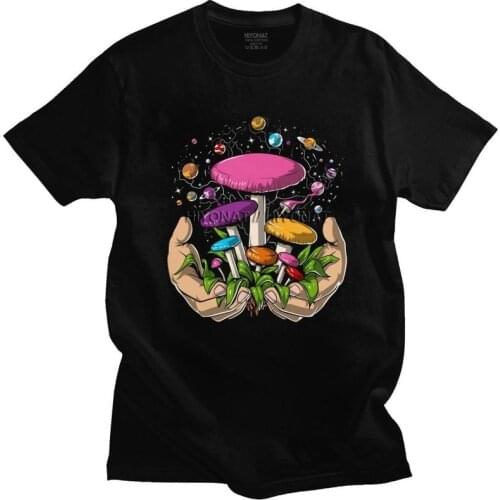 Classic Psychedelic Magic Mushrooms Tshirt Men Short Sleeved Printed Psilocybin T Shirts Loose Fit Cotton Harajuku T-shirt Gift