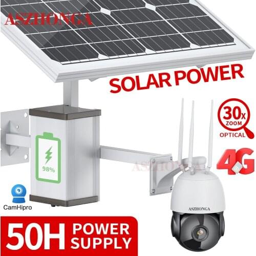 5MP 4G SIM Card Security IP Camera HD CCTV 30X Zoom Surveillance Cam With 80W Solar Panel 40A Rechargeable Battery CamHipro APP