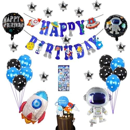 Outer Space Birthday Party Supplies Set Include Birthday Banner,Cake Topper,Stickers,Balloon,Birthday Party Decorations Kids Boy