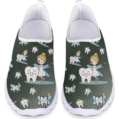 Twoheartsgirl Kawaii Tooth Dentist Print Nursing Shoe for Women Flats Non-slip Women Shoes Summer Comfortable Flat Nurse Sneaker
