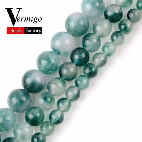 Natural White Green Chalcedony Stone Beads For Jewelry Findings Making Round Beads 6 8 10 12mm Diy Bracelet Accessories 15inches