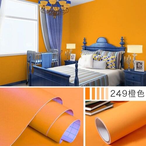 Matte Orange Contact Paper Home Decorative Waterproof Wall Stickers PVC Self-Adhesive Wallpaper Living Room Cabinet Wall Paster