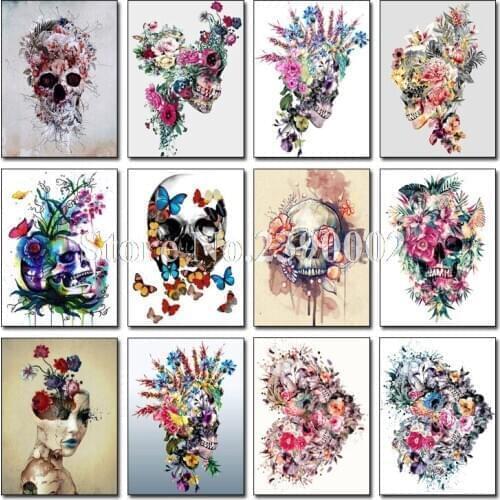 Flower Skull Diy Diamond Painting Kit Full Square Drill Diamond Embroidery Skeleton Rhinestones For Home Decoration Decor Gift