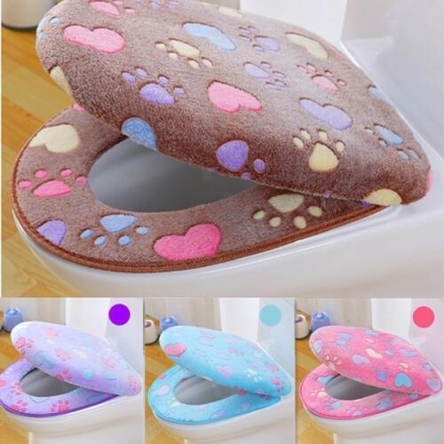 Soft Coral Velvet Warm Toilet Seat Cover Set Washable Elasticity Toilet Lid Seat Cover Bathroom Set