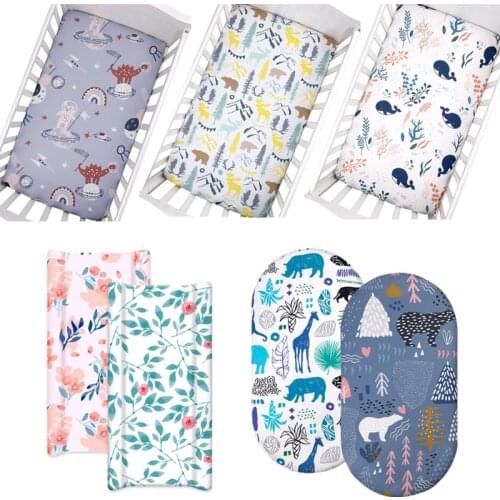 Newborn Baby Fitted Crib Sheet Infants Cot Mattress Cover Cartoon Printed Bed Sheet Soft Stretchy Bedding for Baby Boys Girls