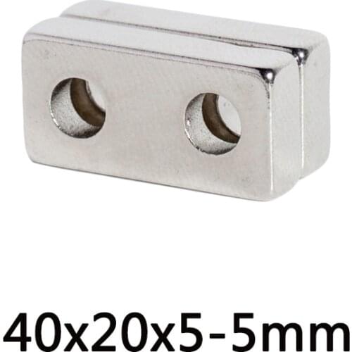 1~50PCS 40x20x5-5mm N35 Strong Quadrate Neodymium Magnet Double Hole 5mm NdFeB Magnetic Rare Earth Magnets 40*20*5-5mm