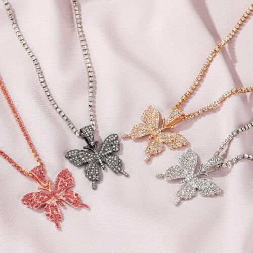 2020 New Fashion Shiny Rhinestone Crystal Butterfly Pendant Necklaces for Women TennisJ Chain Jewelry Party Anniversary Gifts