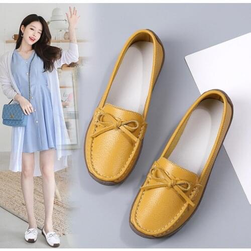 2021 New leather womens shoes peas shoes flat casual single shoes female mother shoes snail shoes woman fashion shoes