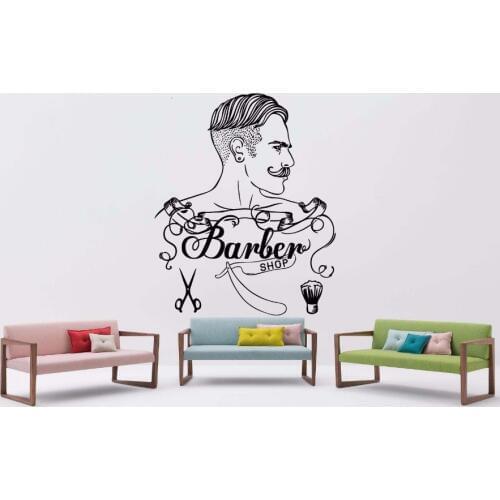 Gentleman Scissors Barber Tools Hair Salon Classic Barbershop Salon Stylist Wall Stickers Art decal wallpaper Vinyl Decal B038