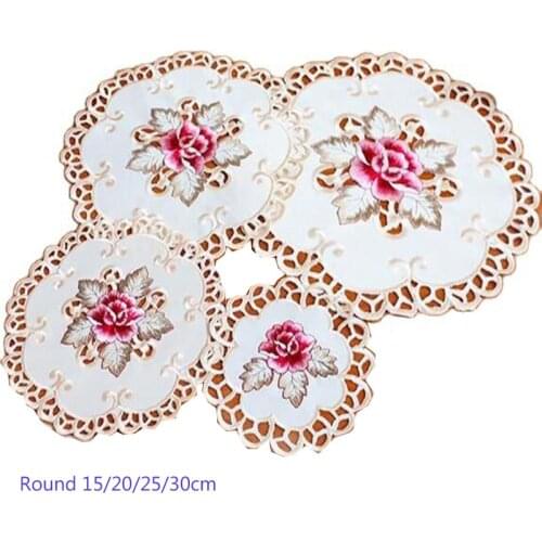 Luxury satin place table mat cloth lace pad embroidery cup mug drink doilies dining tea round coaster wedding placemat kitchen