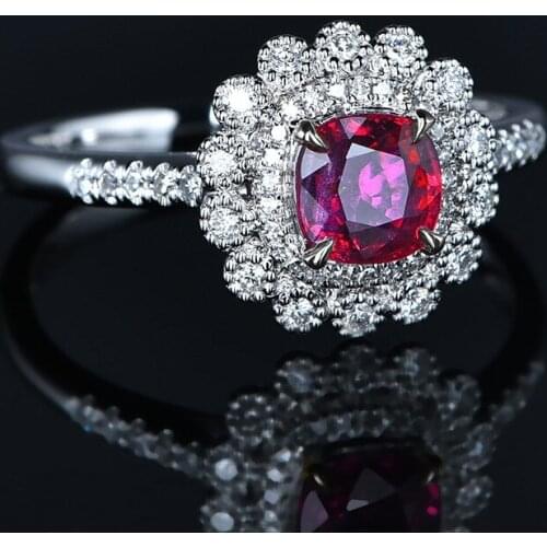 S925 Princess Rings Red Flower Gemstone Engagement Party Ladies Ring Fashion Jewelry Exquisite Jewelry Decoration Girlfriend