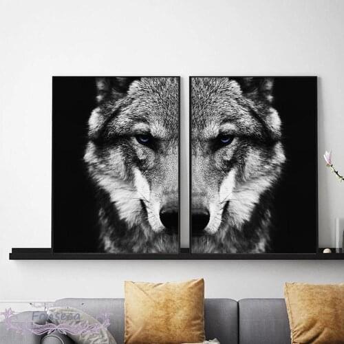Nordic Black White Wolf Head Animals Canvas Painting Scandinavian Poster Modern Home Decoration Wall Art Aesthetic Picture