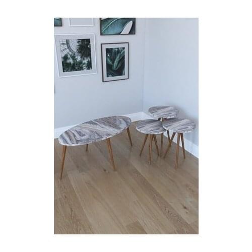 Modern 3'lü Round Zigon Coffee table, Serving Stand And Istanbul Center table-White Marble coffe table table bassee