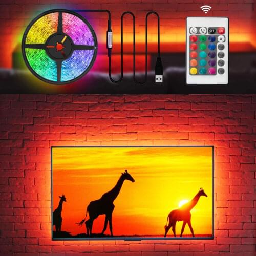 5M Bluetooth TV Backlight USB LED Strip Lights 1m 3m 5050 RGB Ribbon Band Tape 12V with Controller for Room PC Table Decoration