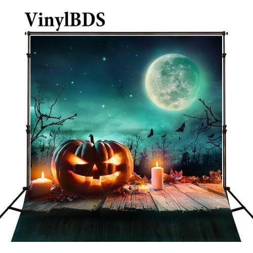 VinylBDS Backdrop Halloween Pumpkin Background Wood Plank Backdrop Moon Night Backgrounds Children Backgrounds For Studio