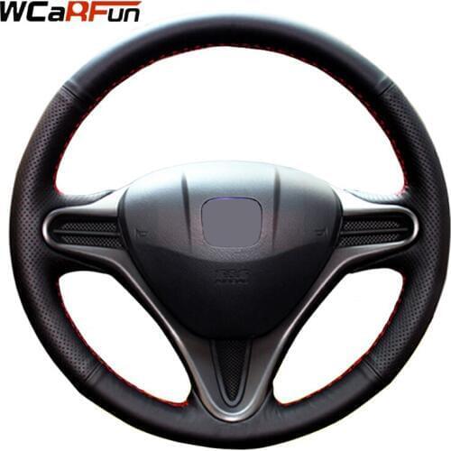 WCaRFun DIY Customized Name Hand-stitched Black Artificial Leather Car Steering Wheel Cover for Honda Fit 2009-2013 City Jazz