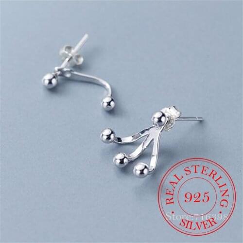 925 Sterling Silver Asymmetry Round Bead Stud Earrings For Women Wedding Gift Female pendientes mujer moda eh045
