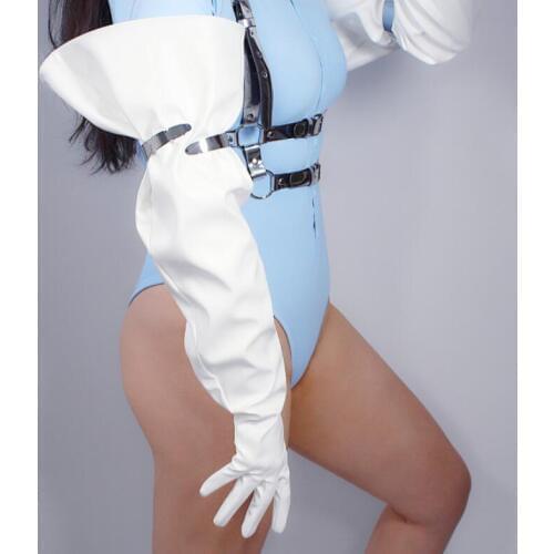 Womens fashion wide sleeve patent pu leather glove ladys club performance formal party leather leopard long glove 70cm R2328