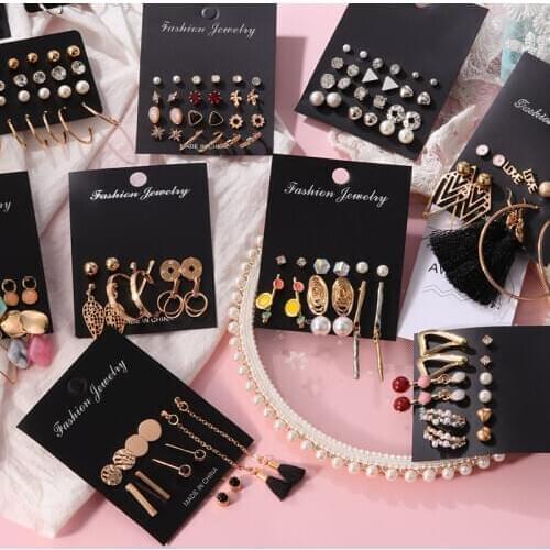 Fashion Womens Earrings Set Pearl Crystal Stud Earrings For Women 2020 Trend Punk Geometric Round Tassel Earrings Jewelry New