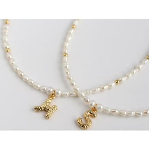 Letters freshwater pearl necklace female elegant temperament fashion golden bean clavicle chain retro necklace