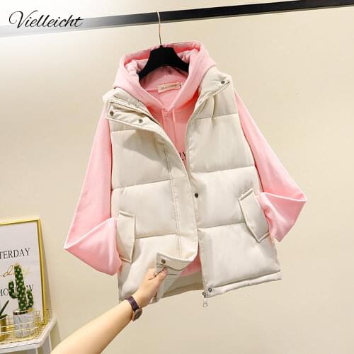 Vielleicht 2021 Winter Women Sleeveless Vest Warm Plus Size 3XL Down Cotton Padded Waistcoat Female Mandarin Collar Vest Jacket
