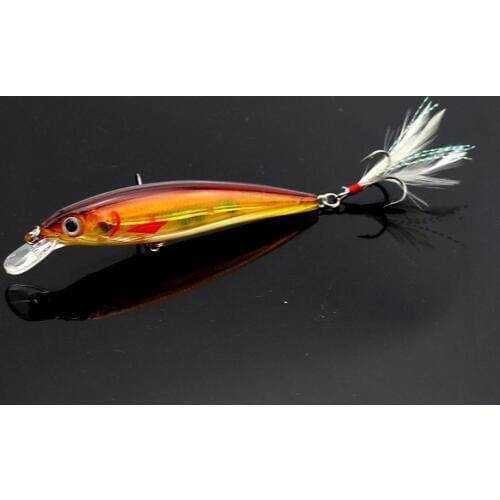 1pcs Diving Minnow Fishing Lure With Feather Hooks Hard Plastic Bait Best Quality Fishing Wobblers Sinking11cm 14g