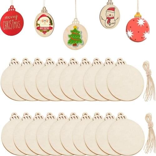 10/20Pcs Unfinished Wood Slices Wooden DIY Christmas Tree Pendant Ornaments Wood Circles Crafts Round Wooden Discs Hanging Decor