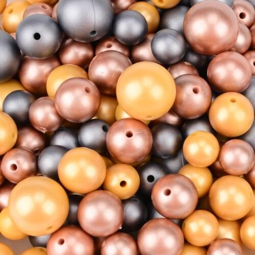 Silicone Beads 10Pcs Metallic Silver/Gold Print 12/15/19mm Copper Print Teething Beads DIY Jewelry BPA Free Pacifier Clip Making