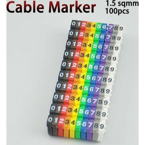 100PCS Cable Marker For 2.5 sqmm Colored Number 0 to 9 Each 10pcs Distinguish Wires
