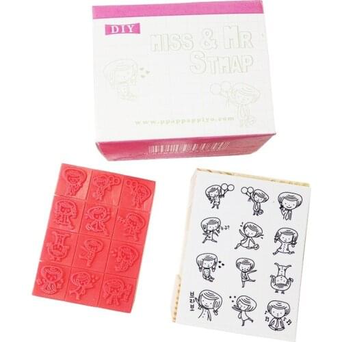 12 Pcs/set Cute Miss&Mr DIY Wooden Rubber Stamp Set Clear Stamps For Handmade Decal Stamps